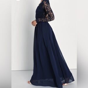 Lulu’s Awaken My Love Navy Blue Long Sleeve Lace Maxi Dress - Size S